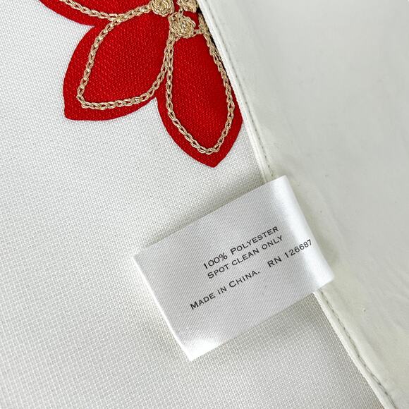 Inspired Treasures Table Runner White Red Poinsettia Christmas Holiday 72x13 - Picture 6 of 9